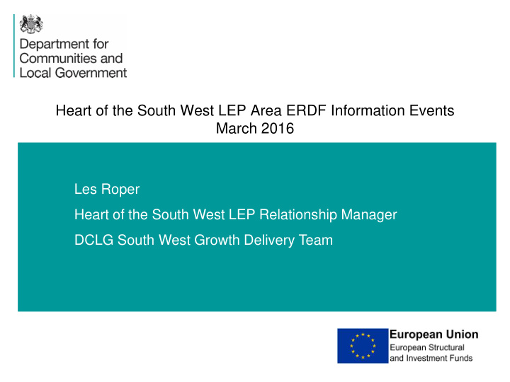 heart of the south west lep area erdf information events