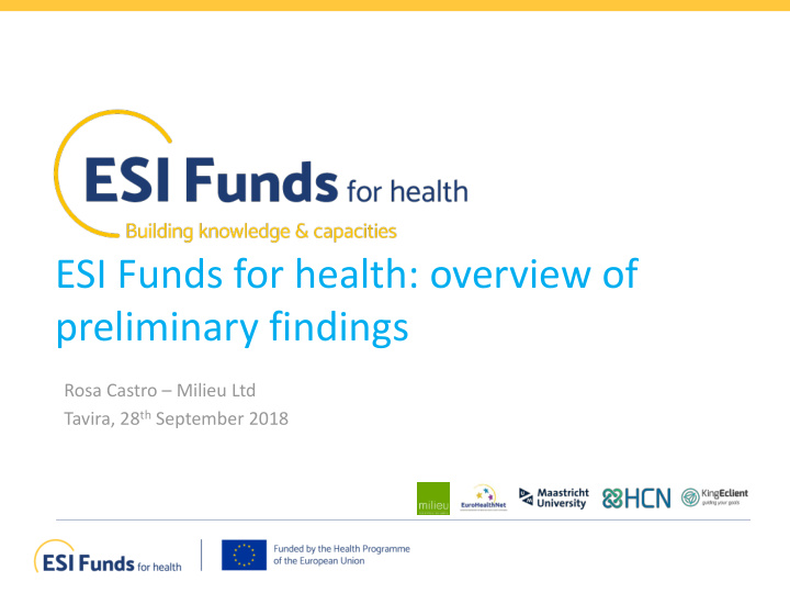 esi funds for health overview of preliminary findings