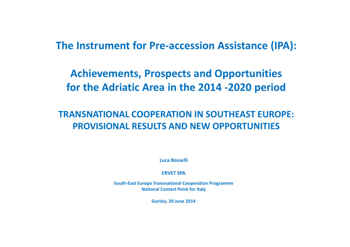 the instrument for pre accession assistance ipa