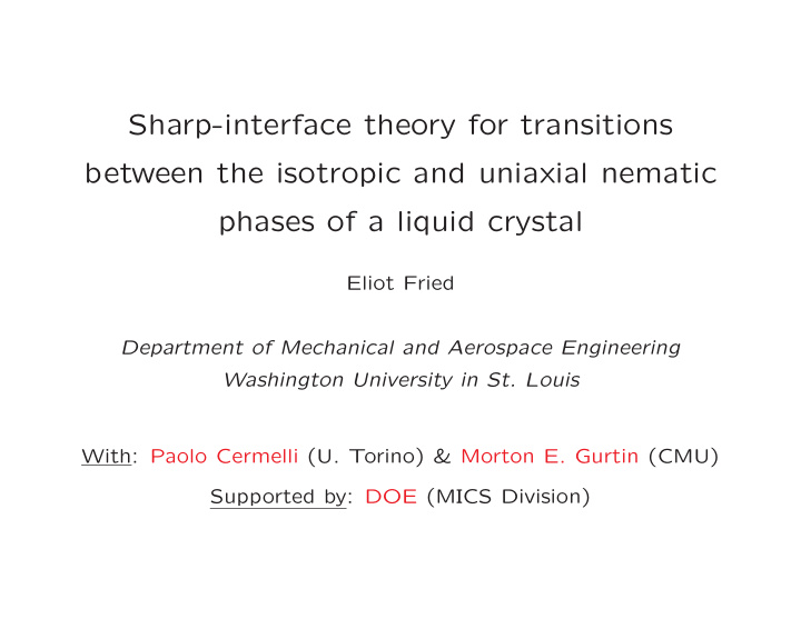 sharp interface theory for transitions between the