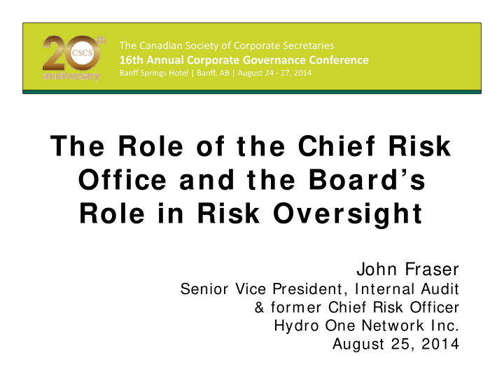 the role of the chief risk office and the board s role in