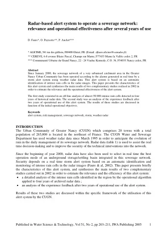 Radar-based alert system to operate a sewerage network:  relevance and operational effectiveness