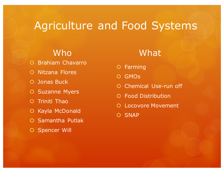 agriculture and food systems
