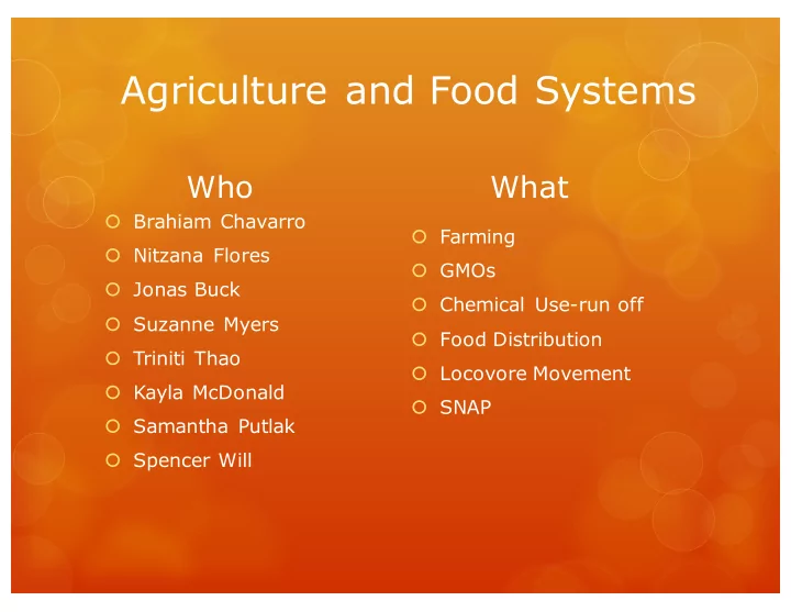 agriculture and food systems