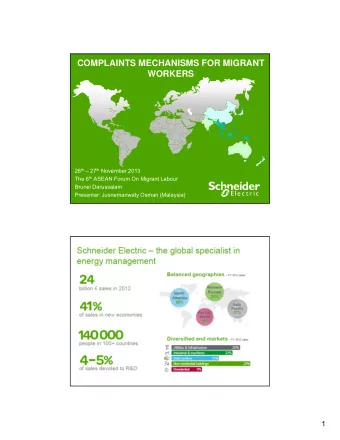 COMPLAINTS MECHANISMS FOR MIGRANT  WORKERS 26 th  27 th November 2013 The 6 th ASEAN Forum On
