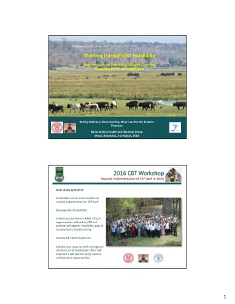 2016 CBT Workshop  Towards implementation of CBT beef in KAZA Next steps agreed to :  Undertake one