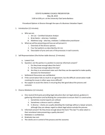 ESTATE PLANNING COUNCIL PRESENTATION  May 28, 2019  5:00 to 6:00 p.m. at the University Club Santa