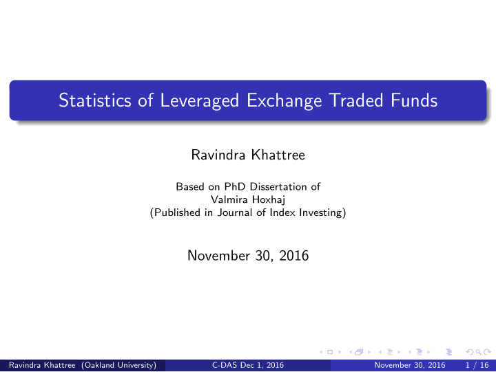statistics of leveraged exchange traded funds
