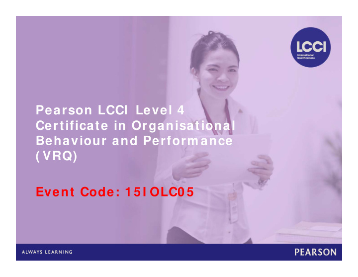 pearson lcci level 4 certificate in organisational