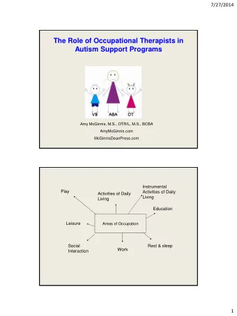 The Role of Occupational Therapists in Autism Support Programs  Amy McGinnis, M.S., OTR/L, M.S.,