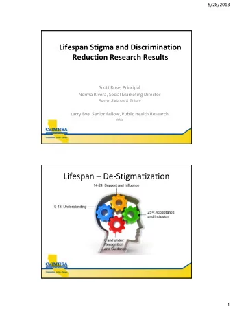 Lifespan  De-Stigmatization  1  5/28/2013  Primary Research Conducted  11-13 Year Olds