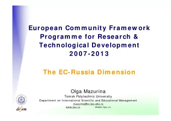 European Com m unity Fram ew ork  Program m e for Research &amp;  Technological Developm ent  2 0 0