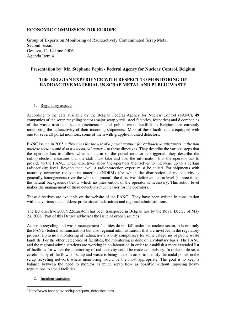 economic commission for europe group of experts on