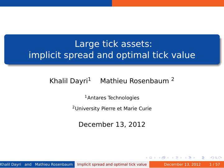 large tick assets implicit spread and optimal tick value