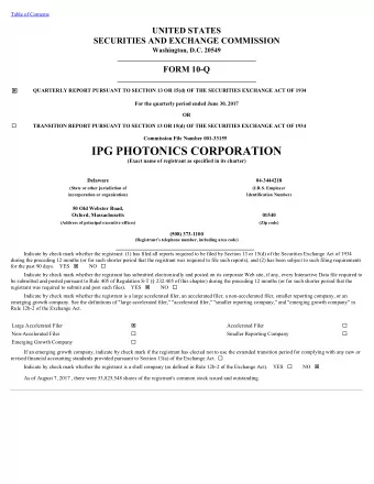 IPG PHOTONICS CORPORATION  (Exact name of registrant as specified in its charter)  Delaware