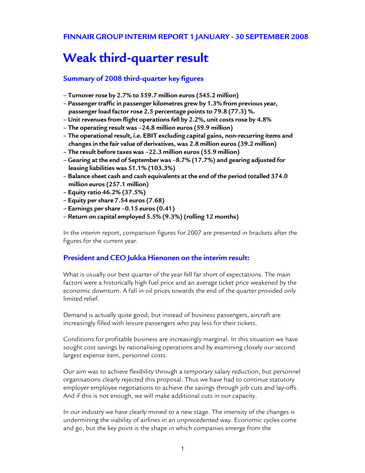 weak third quarter result