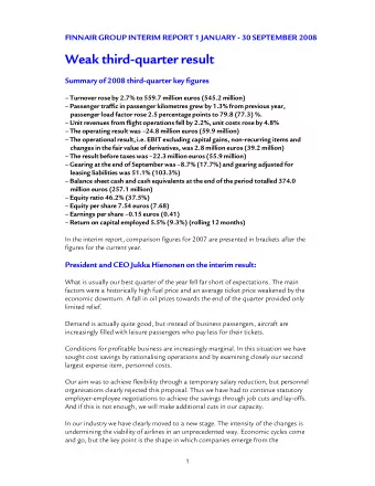 Weak third-quarter result  Summary of 2008 third-quarter key figures   Turnover rose by 2.7% to