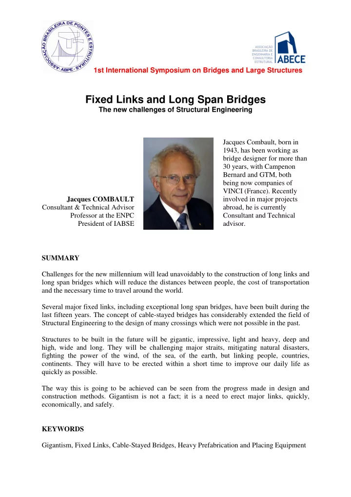 fixed links and long span bridges the new challenges of