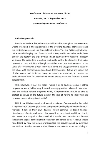 Conference of Finance Committee Chairs  Brussels, 20-21  September 2010  Remarks by Alexandre