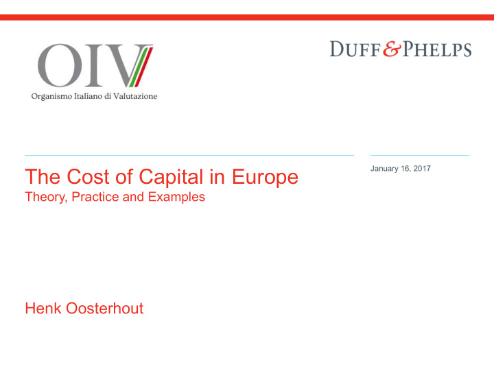 the cost of capital in europe