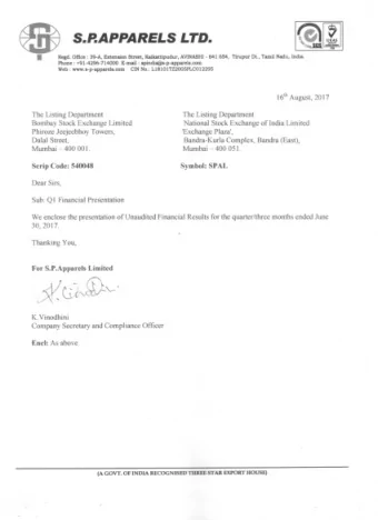 Q1 FY18 RESULTS UPDATE  August 2017  DISCLAIMER This presentation and the following discussion may