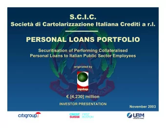 S.C.I.C.  Societ di Cartolarizzazione Italiana Crediti a r.l.  PERSONAL LOANS PORTFOLIO