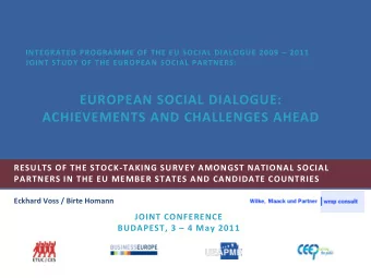 ACHIEVEMENTS AND CHALLENGES AHEAD  RESULTS OF THE STOCK-TAKING SURVEY AMONGST NATIONAL SOCIAL