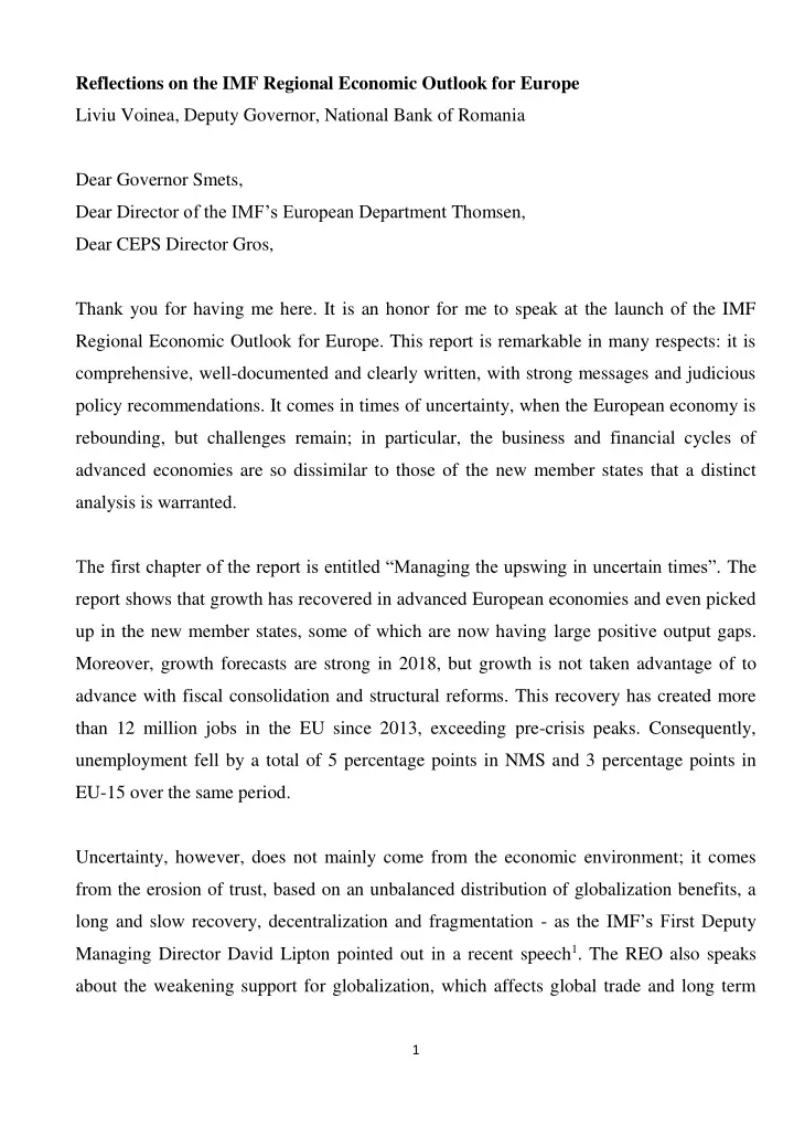 reflections on the imf regional economic outlook for