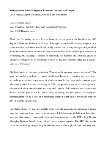 Reflections on the IMF Regional Economic Outlook for Europe  Liviu Voinea, Deputy Governor,