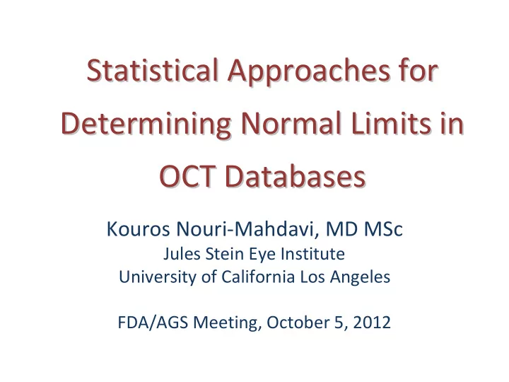 statistical approaches for statistical approaches for