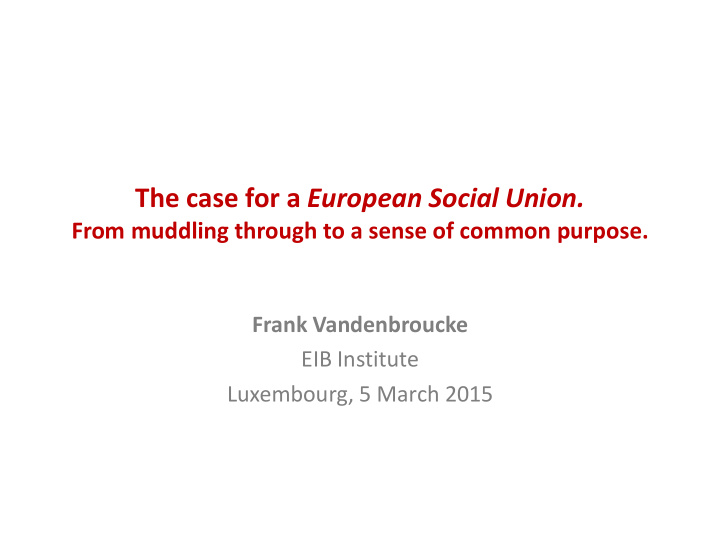 the case for a european social union