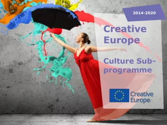 programme  Culture Sub-Programme  Cooperation projects 38 M  Literary translation: 3,37 M  Platfrom