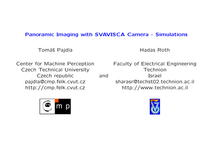 panoramic imaging with sva visca camera simulations tom a