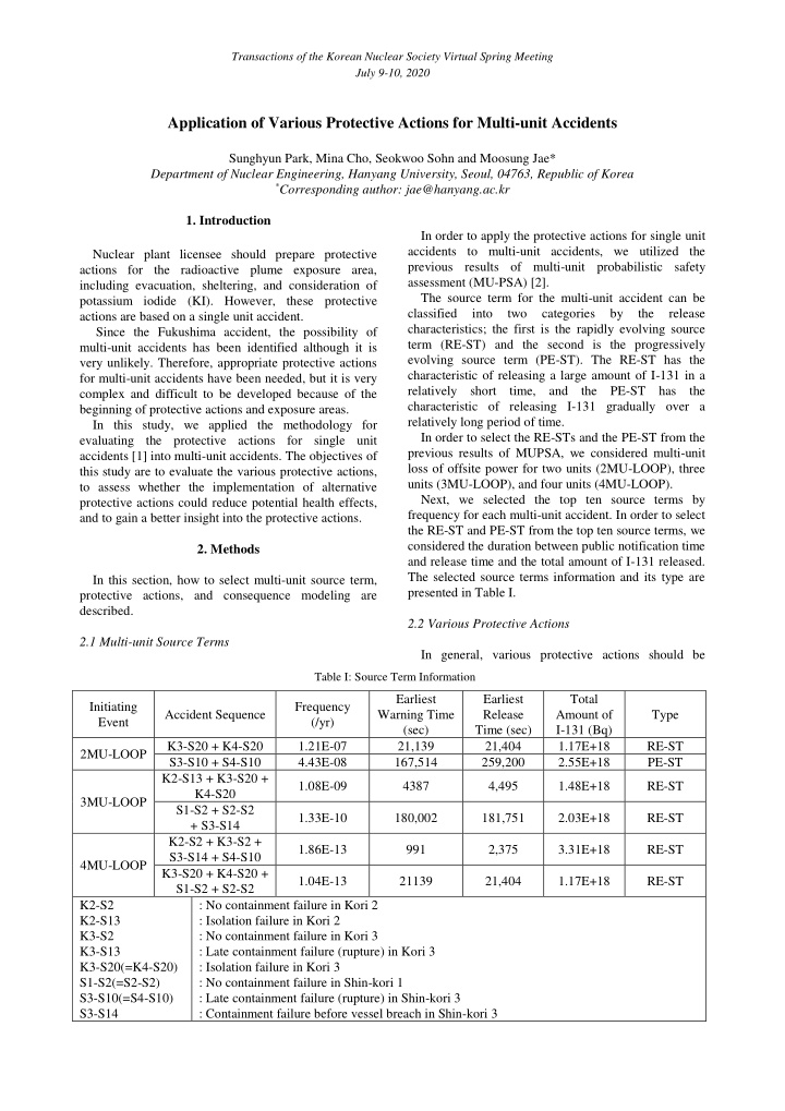 application of various protective actions for multi unit