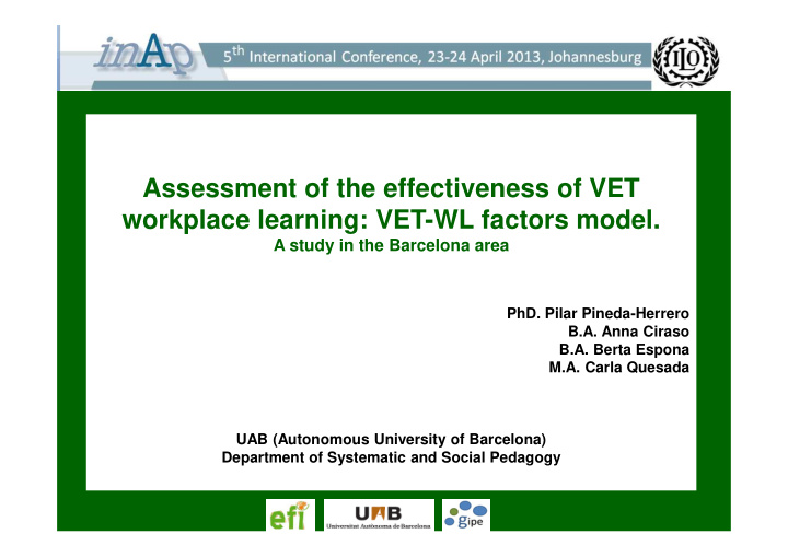 assessment of the effectiveness of vet workplace learning