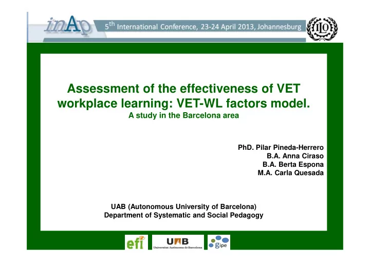 assessment of the effectiveness of vet workplace learning