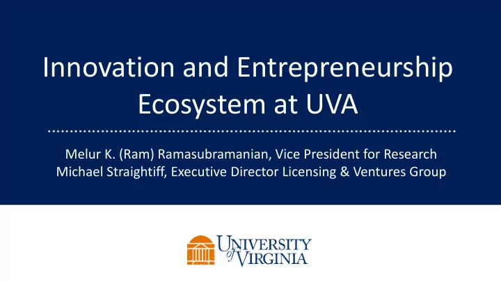 innovation and entrepreneurship ecosystem at uva