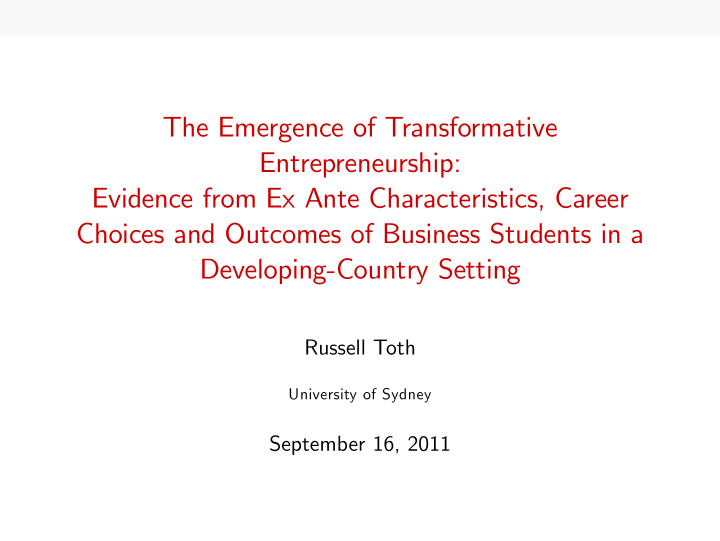 the emergence of transformative entrepreneurship evidence