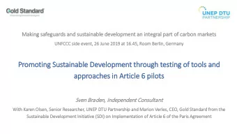 Promoting S  Sustainable D  Development t  through t  testing of t  tools a  and  approaches i  in
