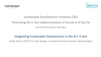 Su  Sustainable Development Initiative (SD  SDI)  Pr  Promoting SD in the Implement  ntation of