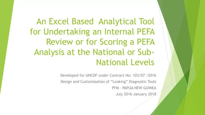 an excel based analytical tool for undertaking an