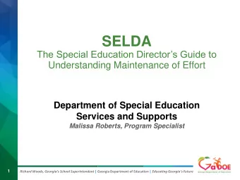 SELDA  The Special Education Directors Guide to  Understanding Maintenance of Effort  Department