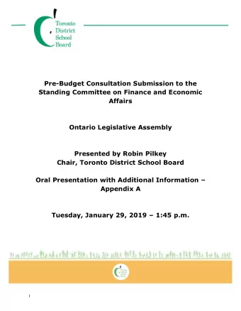 Pre-Budget Consultation Submission to the  Standing Committee on Finance and Economic  Affairs