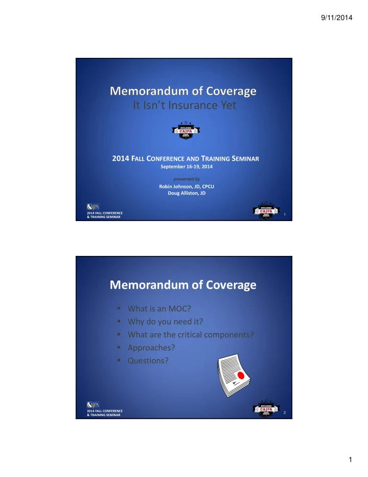 memorandum of coverage