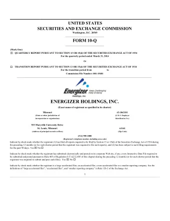 ENERGIZER HOLDINGS, INC.  (Exact name of registrant as specified in its charter)  Missouri