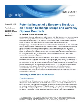 Potential Impact of a Eurozone Break-up  January 26, 2012  on Foreign Exchange Swaps and Currency