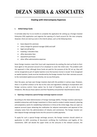 Dealing with Intercompany Expenses I. Initial Setup Costs It normally takes four to six months to