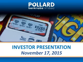 INVESTOR PRESENTATION  November 17, 2015  2  FORWARD-LOOKING STATEMENTS Certain statements in this