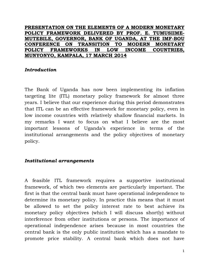 presentation on the elements of a modern monetary policy