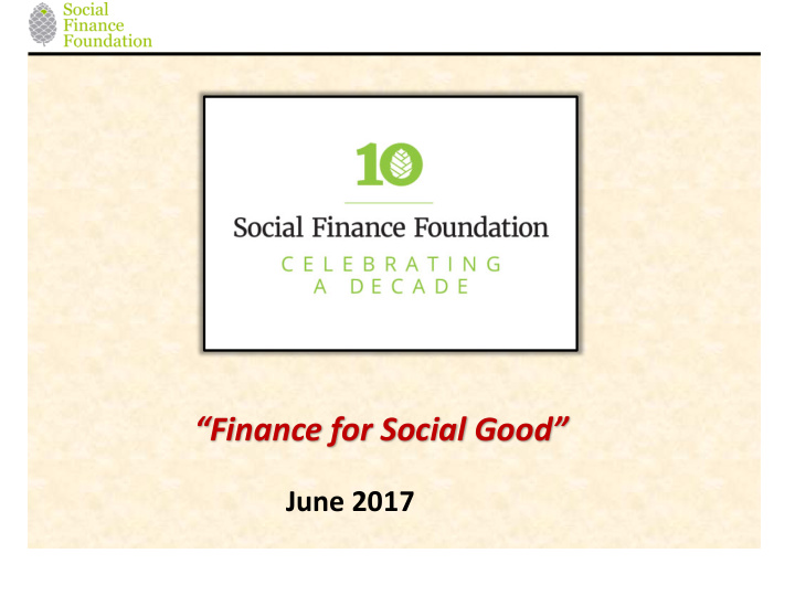 finance for social good